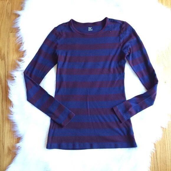 Women’s Navy & Burgundy Striped Top Old Navy Small - Picture 1 of 2